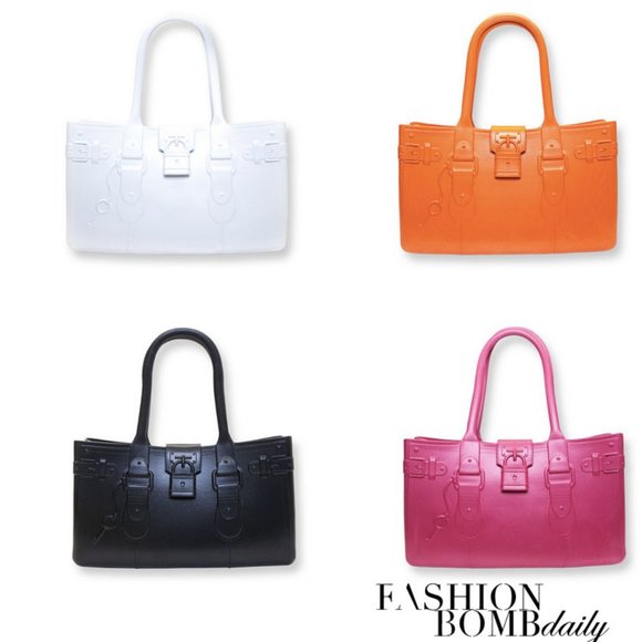 Great Bag Co. Designer Rubber Tote Purse Hand Bag Topaz Orange Robert Verdi - Picture 10 of 15